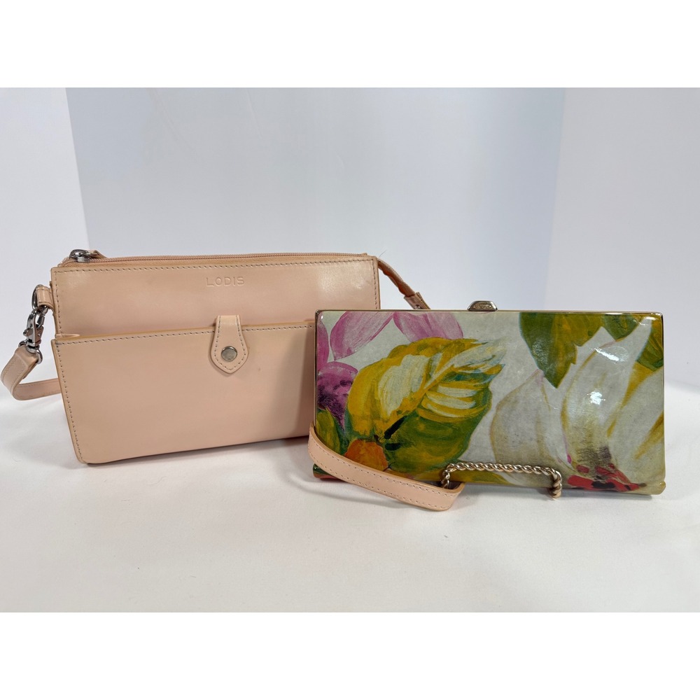 Lodis Los Angeles Nude Leather Crossbody Bag and Floral Frame Wallet Set